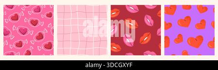 Set mit genarbtem, nahtlosem Muster für den Valentinstag. Stock Vektor