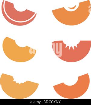 Fruit Bite Silhouette Vektor-Symbole Set von Pfirsich und Melone Slice Formen Design Stock Vektor
