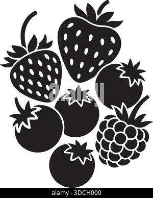 Beeren Mischung Silhouette Vektor Illustration von Erdbeeren Himbeeren und kleinen Früchten Stock Vektor