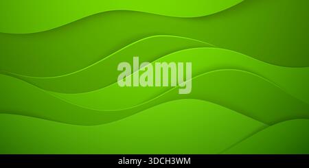 Ein leuchtend grüner abstrakter Hintergrund mit welligen Schichten und glatten Verlaufsübergängen. Stock Vektor