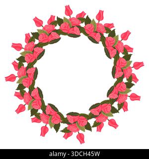 Ein Kranz aus leuchtend rosa, schönen, anmutigen und üppigen Rosen und Knospen für Ihr Design. Vektordarstellung isoliert auf einem Stock Vektor