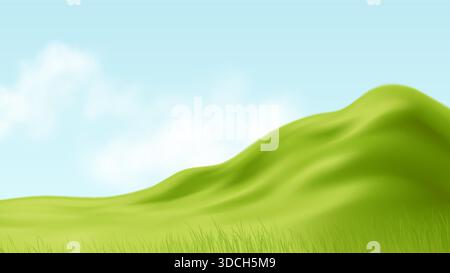 Üppig grüne, sanfte Hügel treffen auf einen klaren blauen Himmel in einer ruhigen, lebendigen Landschaft Stock Vektor