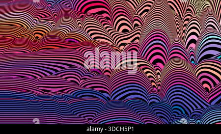 Abstrakte Hügel Mit Streifen Und Wellen, Farbenfroh Und Lebhaft. Verlaufsmuster Für Bold Modern Art And Design. Hintergrund Der Vektorabbildung Für Stock Vektor