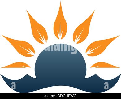 Sonnenaufgang Welle Flamme Natur Icon Vektor Logo Vorlage Modernes Design Stock Vektor