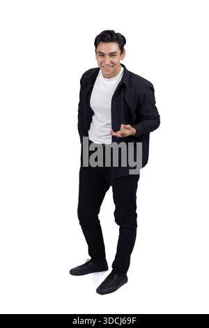 Mann spreizt Hände im Zweifel oder in Verwirrung. Stockfoto
