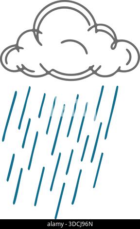 Einfache Wolke, die vertikale Regentropfen freisetzt, für ein sauberes Wettersymbol. Stock Vektor