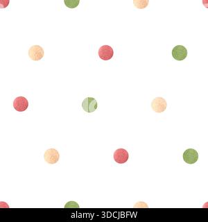 Winzige, bunte Polka Dots, nahtloses Muster in Aquarellen. Handgezeichnete kreisförmige Pinselstriche, Illustration des Hintergrunds mit runden Punkten. Abstrakter Druck Stockfoto