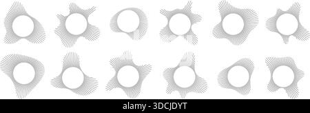 Kreisförmige Klangvisualisierung mit Radialwellenlinienmuster-Vektorsatz. Abstrakte geometrische Burst-Form des Audio-Spektrums. Stock Vektor