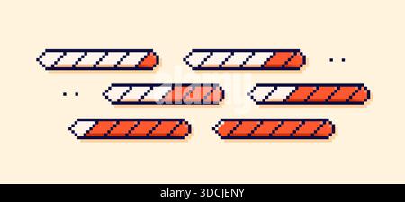 Ein roter Pixel-Artbalken zeigt den Spielfortschritt und die verbleibenden Leben an. Stock Vektor