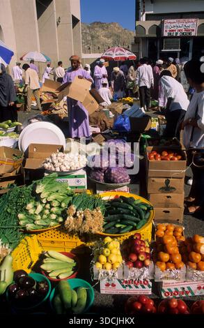 Oman, Maskat, der Fisch-, Obst- und Gemüsemarkt am frühen Morgen. Stockfoto