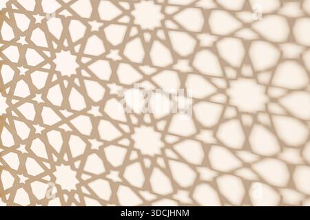Eine Nahaufnahme komplizierter geometrischer Muster, die weiche Schatten erzeugen und einen schönen visuellen Effekt erzeugen. Das Design mit Sternen und Formen ist ideal für künstlerische Hintergründe. Stockfoto