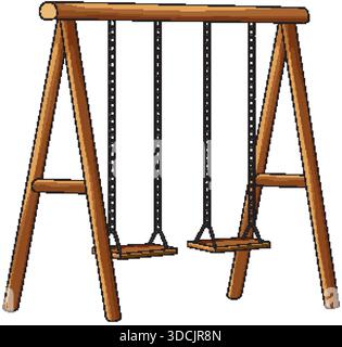 Vektor-Illustration von hölzernem A-Rahmen Spielplatz Schaukel Set mit zwei leeren Kettensitzen, isoliert Stock Vektor