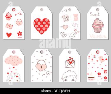 Set von niedlichen Vektor-Geschenkanhänger in rosa und roten Farben für Valentinstag Stock Vektor