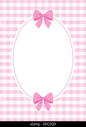 Kartenschablone mit rosafarbenem Gingham-Muster und Schleifen. Stock Vektor