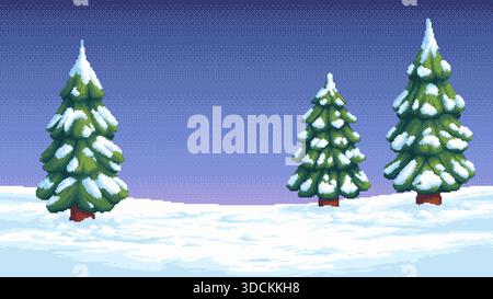 Pixel Art Snowy Forest Nahtlose Winterlandschaft Stock Vektor