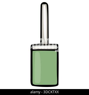 Eine minimalistische grüne Vektor-Illustration einer Toilettenbürste mit einem grauen und weißen Griff, isoliert auf einem weißen Hintergrund. Stock Vektor
