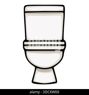 Eine saubere, weiße Toilettenschüssel mit einem ausgeprägten schwarzen Umriss und dezenten Grauschattierungen, dargestellt als einfache Vektorillustration. Stock Vektor