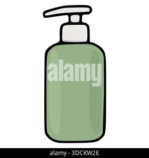 Eine minimalistische Vektor-Illustration eines grünen Flüssigseifenspenders mit einer weißen Pumpe, isoliert auf einem sauberen weißen Hintergrund. Stock Vektor