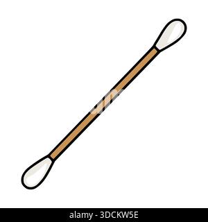 Eine einfache Vektor-Illustration eines einzelnen Wattestäbchens mit einem braunen Stock und weißen Baumwollspitzen, isoliert auf einem weißen Hintergrund. Stock Vektor