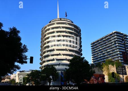 Das Capitol Records Building ist ein Wahrzeichen der Kreismusikindustrie in Hollywood Stockfoto