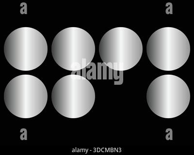 Dieses faszinierende abstrakte Bild zeigt acht perfekt runde Kugeln, jede mit einem auffälligen silbernen Metallic-Farbverlauf. Die Sphären sind minulou Stock Vektor