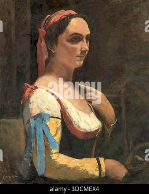 Jean Baptiste Camille Corot - Italienerin oder Frau mit Gelbärmeln L'italienne) Stockfoto