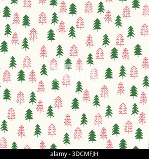 Nahtloses Muster mit handgezeichneten Wiesen in farbigen Weihnachtsfarben Stock Vektor