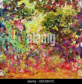 Claude Monet das Künstlerhaus aus dem Rosengarten c.1880 Öl auf Leinwand lebendiger impressionistischer Gartenblick. Stock Vektor