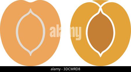 Aprikosenfrucht halb Icon Set flache Samenillustration für frisches Bio-Essen Stock Vektor