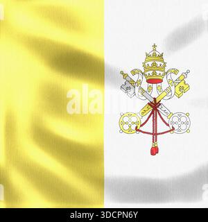 Die vertikale zweifarbige Flagge der Vatikanstadt, gelb und weiß mit den gekreuzten Tasten und dem päpstlichen Diadem, winkt Stockfoto