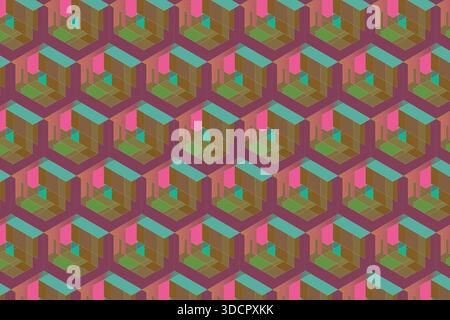 Geometrisches Muster in Lila und Pink mit auffälligen modernen Formen, lebendigen Farben und einem klaren Vektor-Stil, perfekt für kreative Hintergründe und Modedruck Stock Vektor