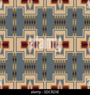 Hand gezeichneter Vektor nahtlose Azteken Stammes Muster Illustration, Südwest Navajo Geometrisches Textil Design, Tapete Stock Vektor