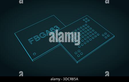 Mikrochip-Mikrochip-stilisierte Vektor-Illustration mit feinem Kugelraster Stock Vektor