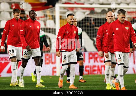 Florian Lejeune, Nobel Mendy, Alvaro Garcia und ISI Palazon wurden während des LaLiga EA SPORTSPIELS zwischen Rayo Vallecano und Real Betis Balomp gesehen Stockfoto