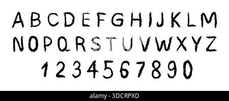 Buntstift mit englischem Alphabet. Eindeutige Schriftart mit gezeichnetem Bleistift. Kreide- oder Wachsstruktur. Vektorabbildung Stock Vektor