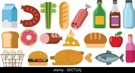 Grafiken für Lebensmittel in den Bereichen Ernährung und Ernährung Stock Vektor