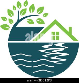Home River Nature Logo Vorlage Immobilien Vektor Design Stock Vektor