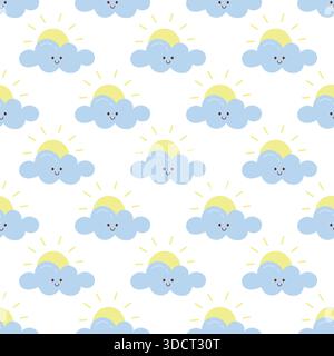 Niedliche nahtlose Wolken- und Sonnenmuster handgezeichnete Illustration Stock Vektor