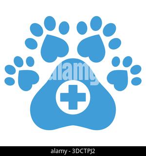Illustration des Logos der Veterinärklinik. Hundepfote mit medizinischem Kreuz Stock Vektor