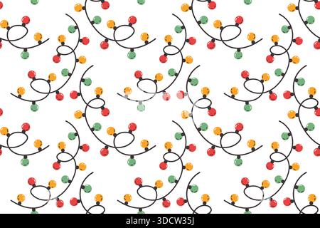 Festliches nahtloses Muster mit Girlanden. Mehrfarbige Lampen in flacher Ausführung. Stock Vektor