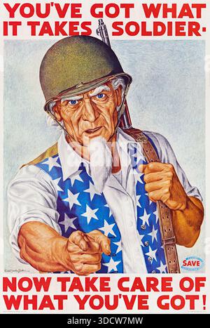 Onkel Sam – Propaganda des Zweiten Weltkriegs (U.S. Government Printing Office, 1943) Poster „You've Got What IT Takes Soldier“ Ernest Hamlin Baker Artwork Stockfoto