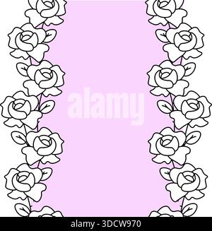 Roses Valentinstag Frame nahtloser vertikaler Rand. Vektorgrafik-Linie in Schwarzweiß-Illustration. Für Paket, Urlaubsdesign, Stoff und Textil Stock Vektor