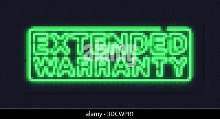 Neonschild mit Warnmeldung zur Garantieverlängerung in hellgrünem Rahmen. Moderne visuelle Darstellung für Produktsupport oder Serviceabdeckung. Stock Vektor