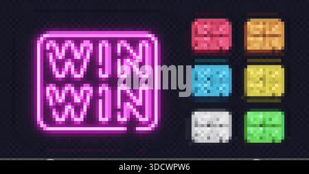 Set leuchtender WIN WIN WIN Neonschilder in verschiedenen leuchtenden Farben, ideal für Geschäftserfolg, Motivation oder Teamgeist. Stock Vektor