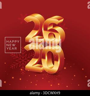 2026 Happy New Year Grußkarte Vektorvorlage. Festliches, weihnachtliches quadratisches Social-Media-Bannerdesign mit Glückwunsch Stock Vektor