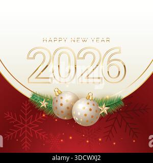 Happy New Year 2026 Hintergrund mit weihnachtskugeln und Bokeh Lichtern Stock Illustration Stock Vektor