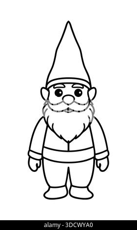 Niedliche Garten Gnome Line Art Illustration Stock Vektor