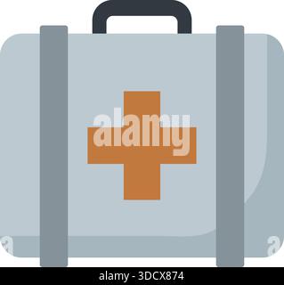 Kompakter Hartschalenkoffer mit auffälligem medizinischem Kreuz auf der Vorderseite und Tragegriff. Stock Vektor