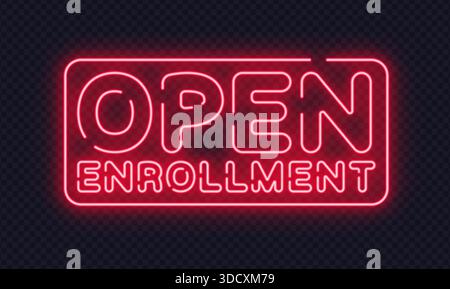 Rotes Neonschild mit offenem Anmeldungsschild in modernem Vektordesign, geeignet für Bildung und Programmdurchsagen. Klares Leuchten verbessert die Sicht bei Nacht. Stock Vektor