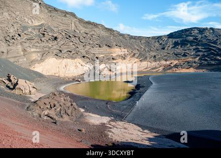 Charco Verde, Grüne Lagune, Vulkanströme, Lanzarote, Kanarische Inseln, Spanien Stockfoto